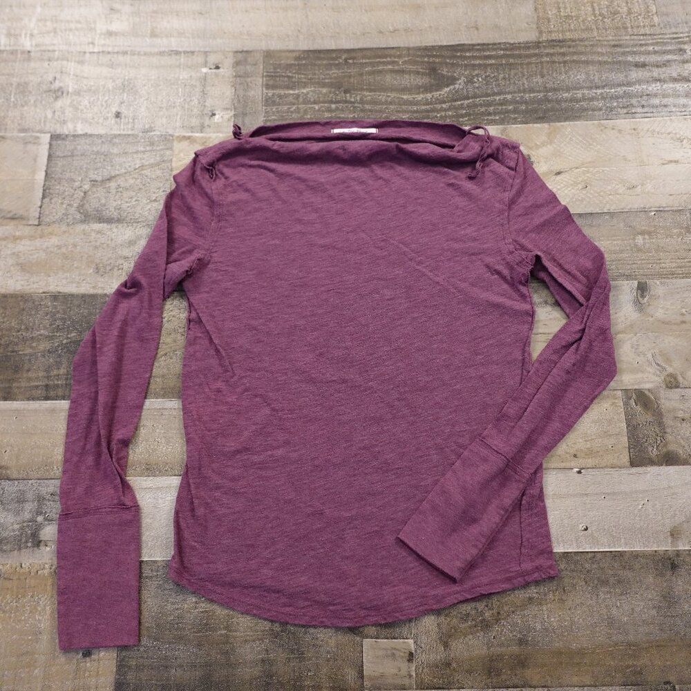 Free People Kimmi Long Sleeve Top in Fig Jam Pullover Off Shoulder women's small